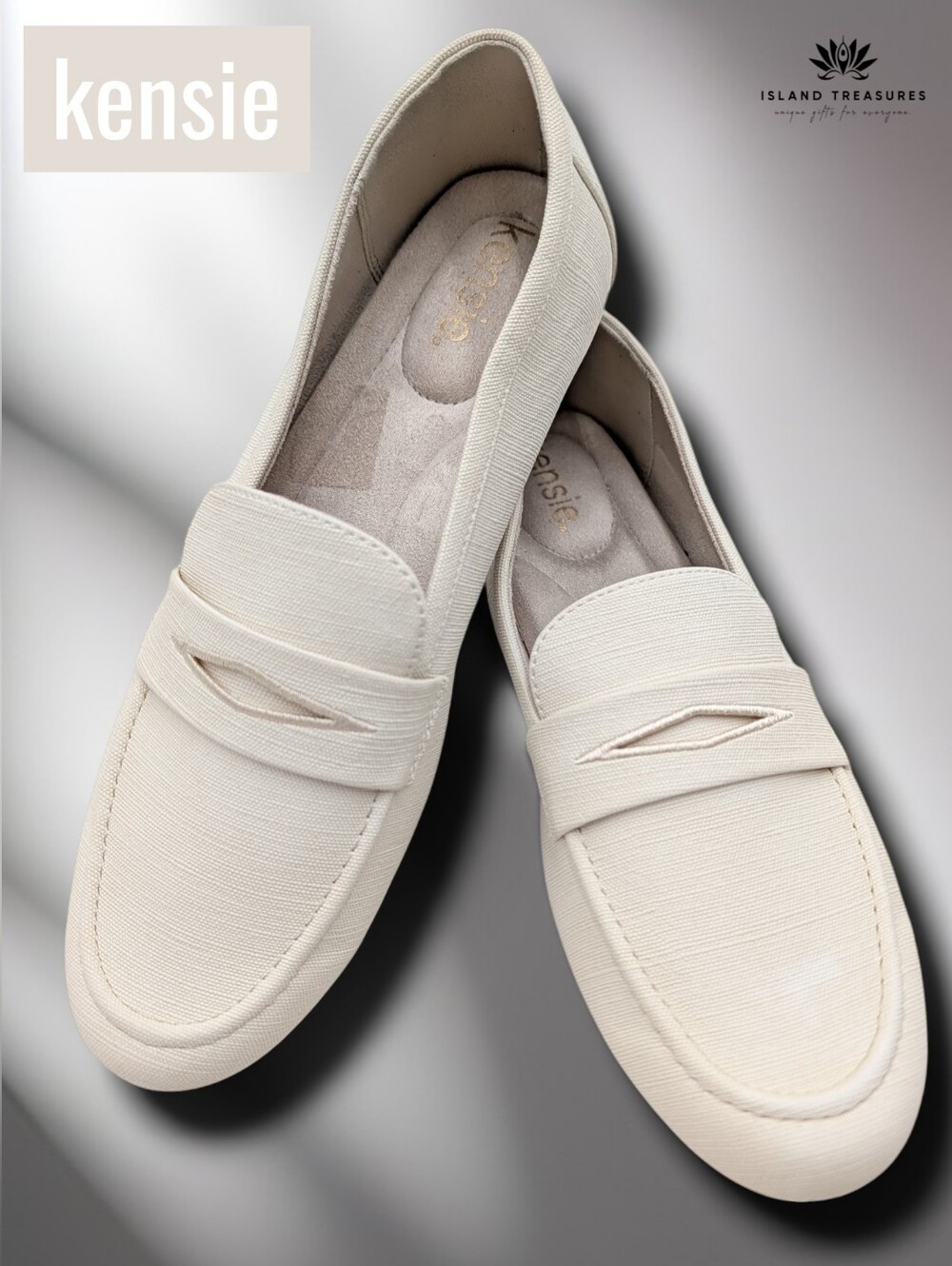 Kensie Womens Sz 10 EU 41 Yelena Canvas Penny Loafer Flat Slip-On Cream Shoe - Picture 17 of 17